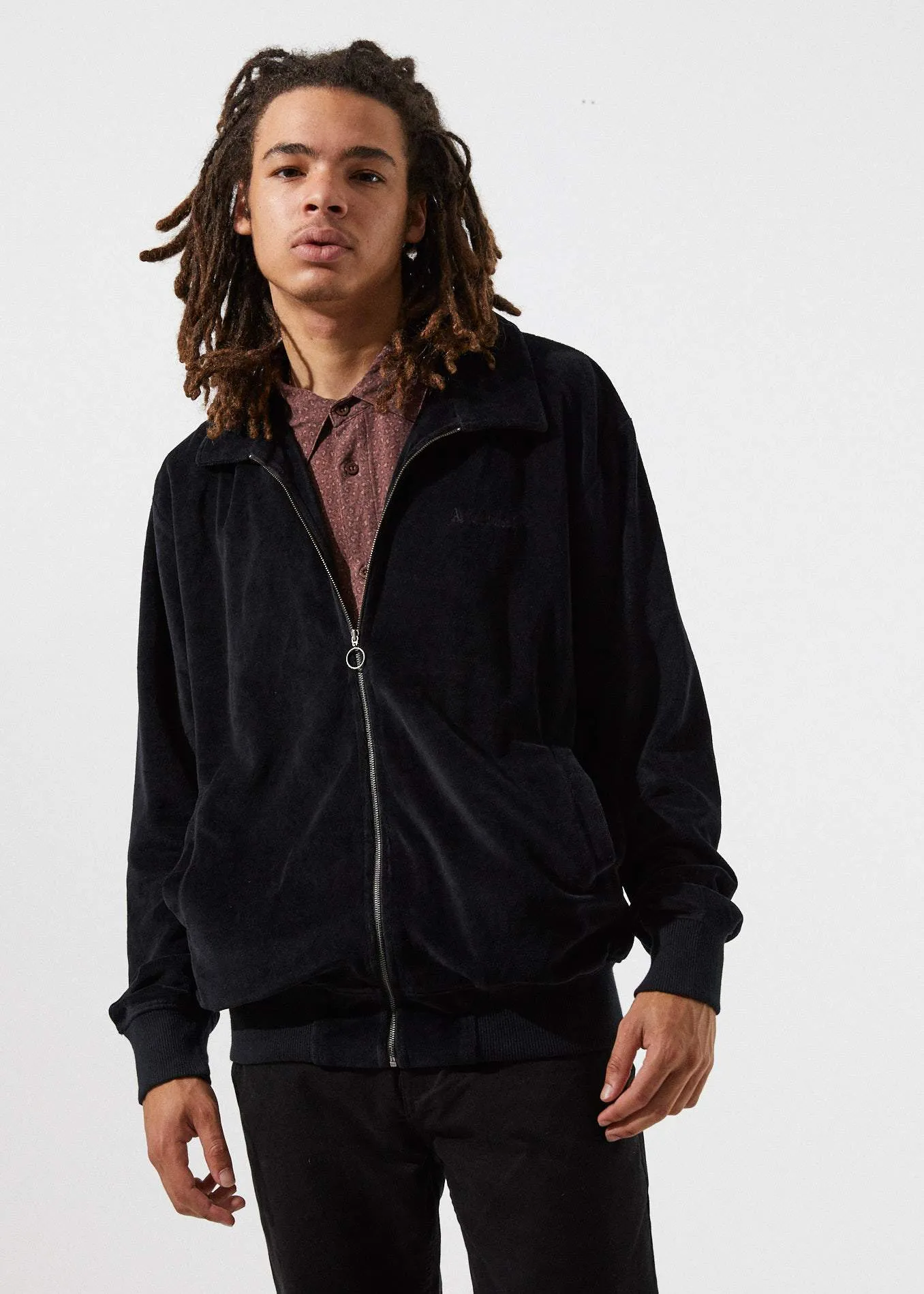 Afends Mens Velour  - Track Crew Jacket