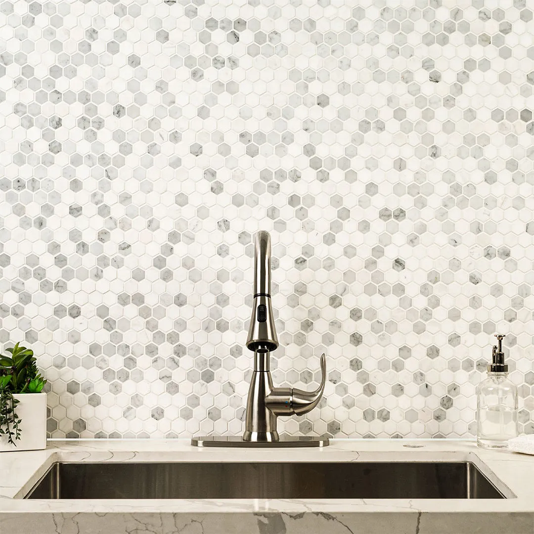 Bianco Dolomite Tibi, Hexagon Mosaic - Stone Tile