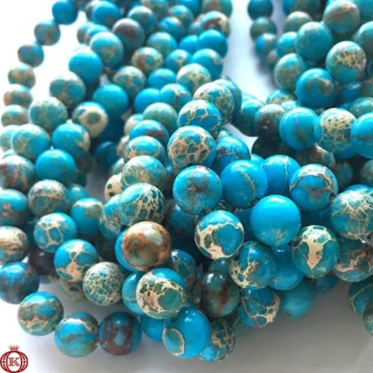 Blue Imperial Jasper Beads Smooth Round