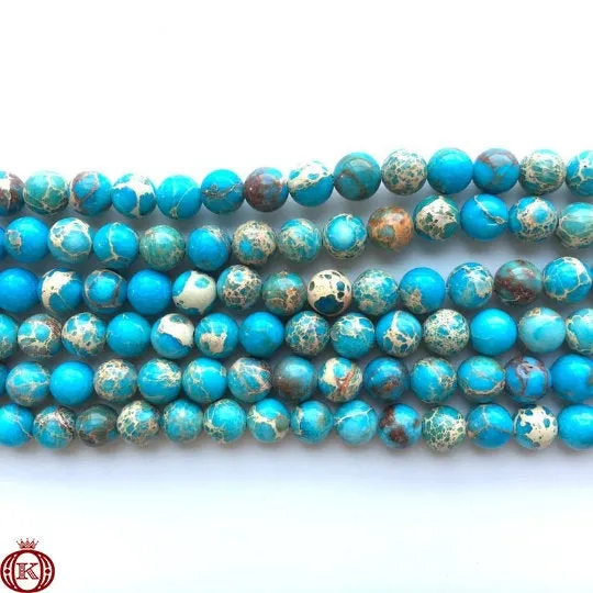 Blue Imperial Jasper Beads Smooth Round