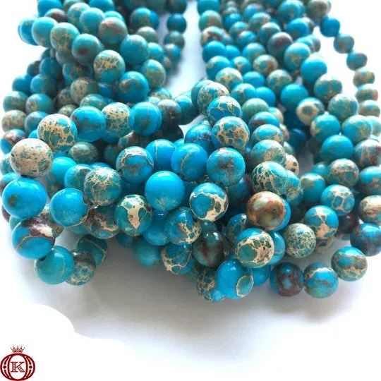 Blue Imperial Jasper Beads Smooth Round