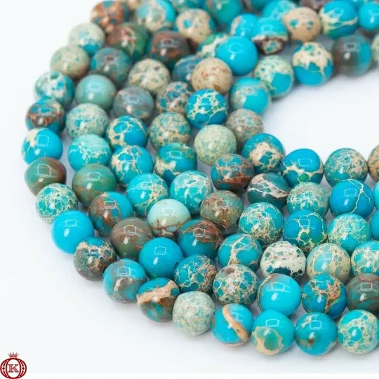 Blue Imperial Jasper Beads Smooth Round