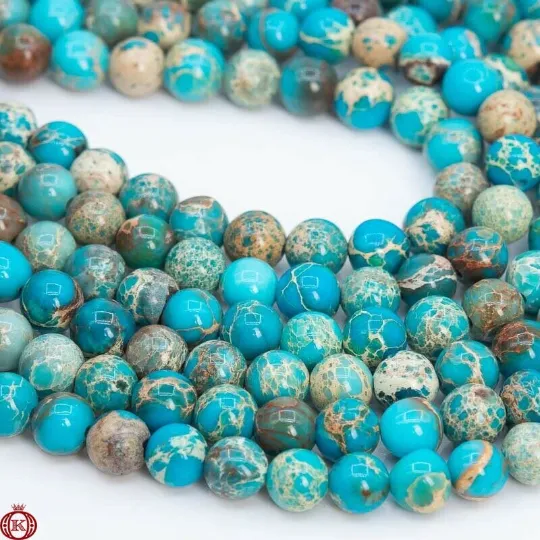 Blue Imperial Jasper Beads Smooth Round