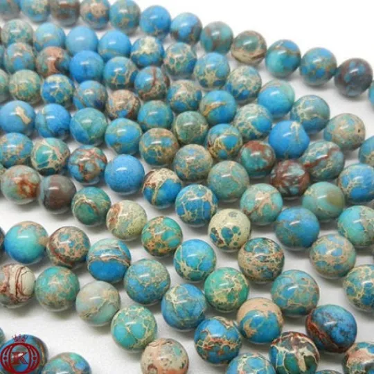 Blue Imperial Jasper Beads Smooth Round