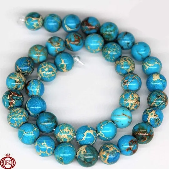 Blue Imperial Jasper Beads Smooth Round