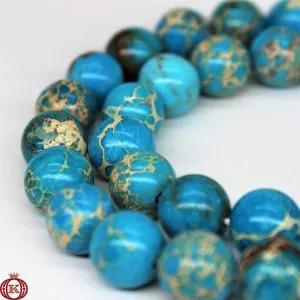 Blue Imperial Jasper Beads Smooth Round