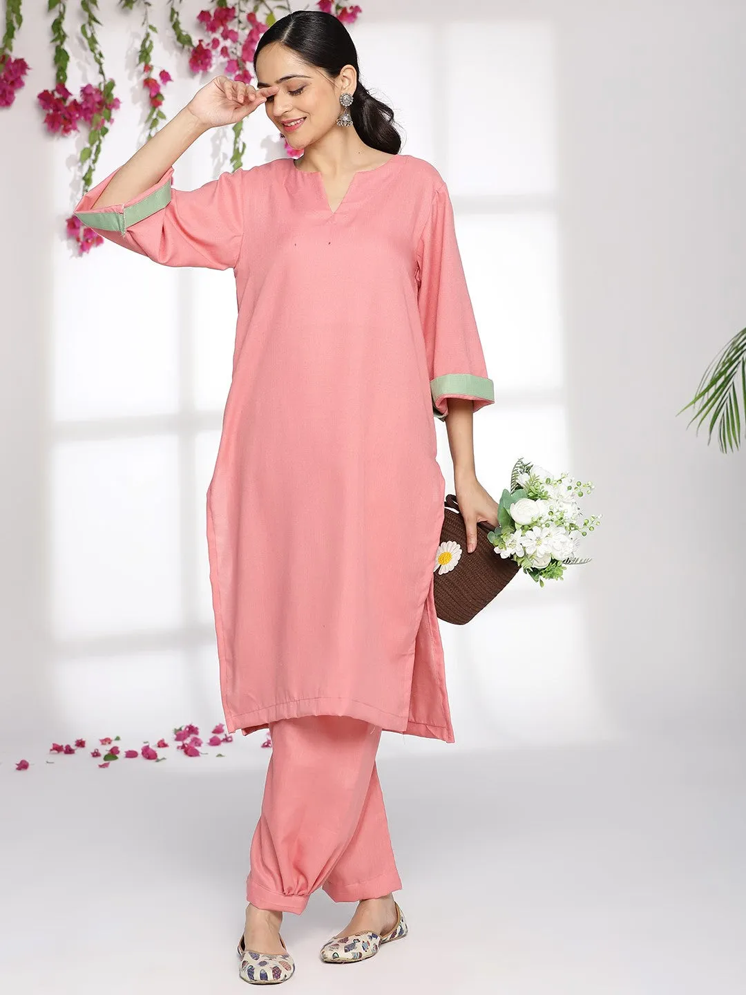 Blush CottonSlub LongKurta & AfghaniSalwar