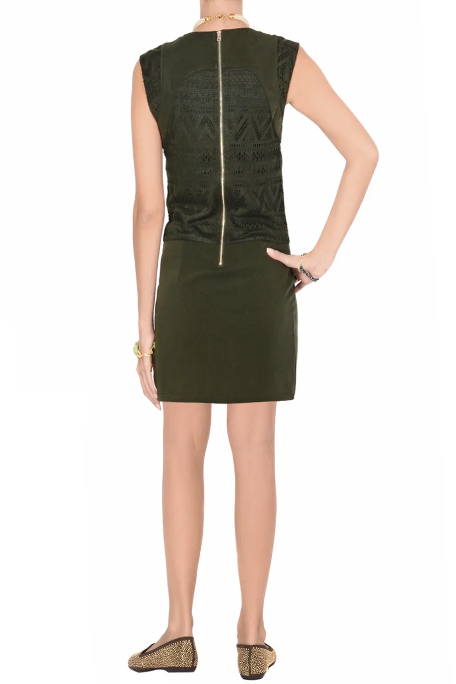 C BLOCK FELICIA Khaki Cut Out Knee Length Dress