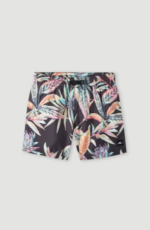 Cali Print 13'' Swim Shorts | Black Tropical Flower