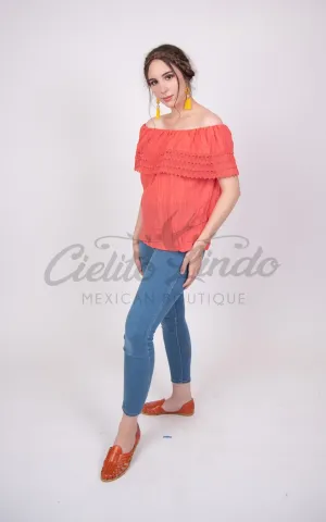 Campesina Off the Shoulder Blouse Coral