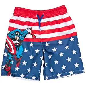 Captain America Character With Stars and Stripes Youth Swim Shorts