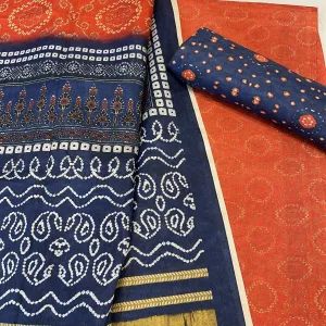 Classic Red Blue Bandhani Print  Manipuri Silk Suit Set With Dupatta