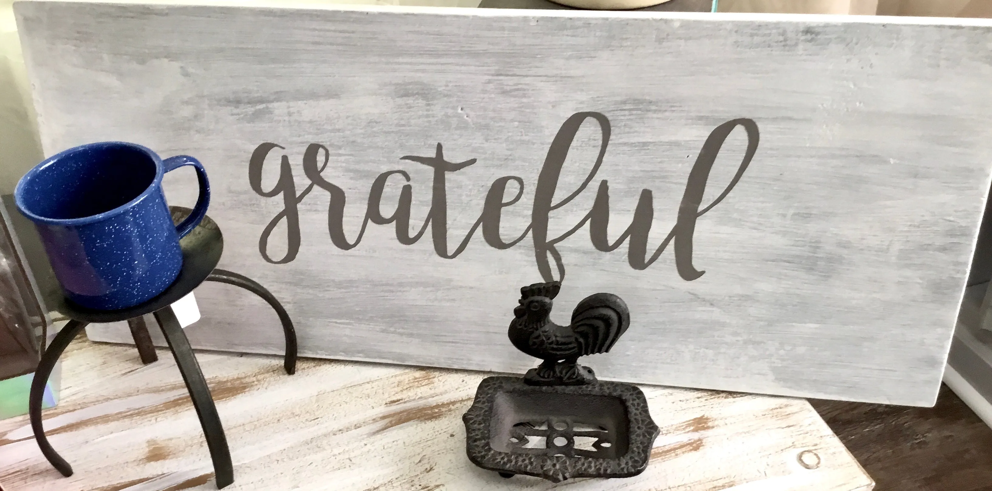 DIY Home Decor  - “Grateful” wooden sign, gray/white