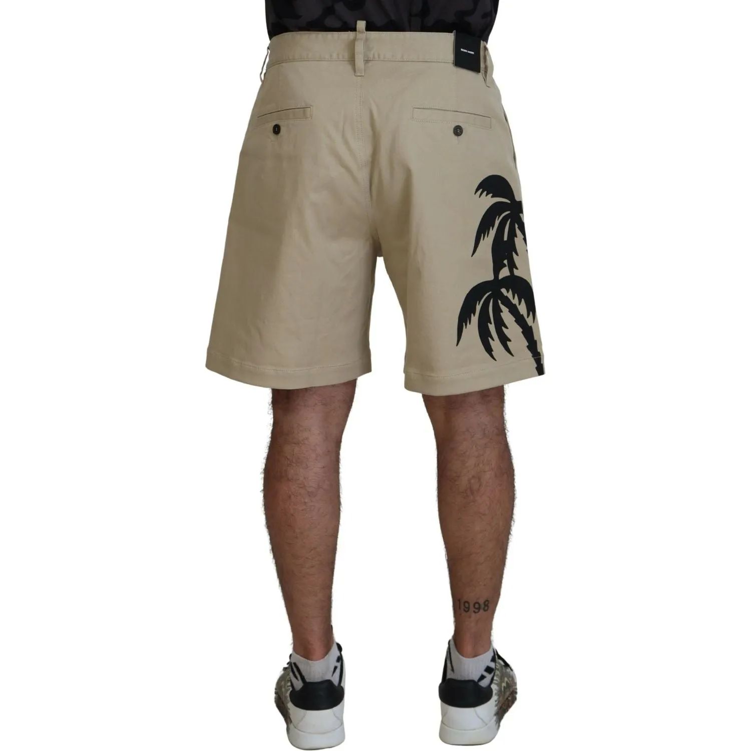 Dsquared² Beige Cotton Logo Printed Above Knee Shorts