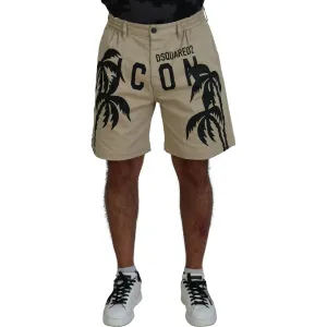 Dsquared² Beige Cotton Logo Printed Above Knee Shorts