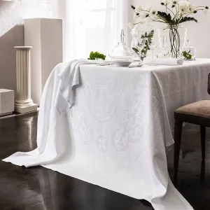 Evasion Celeste White 69" x 126" Tablecloth by Le Jacquard Français