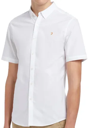 Farah Mens Brewer Slim Fit Short Sleeve Organic Cotton Shirt White