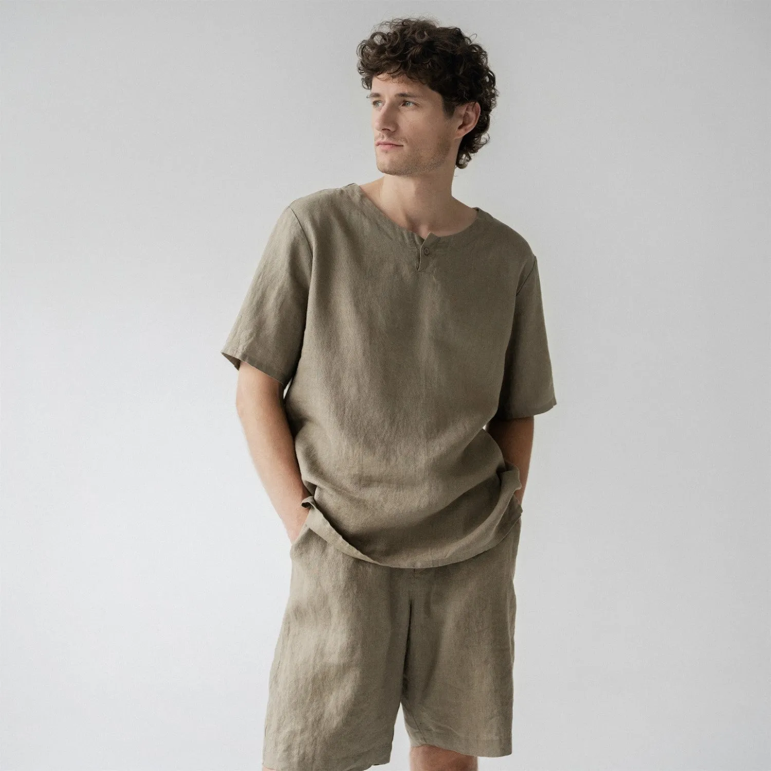 Fern Khaki Linen Pyjama Set