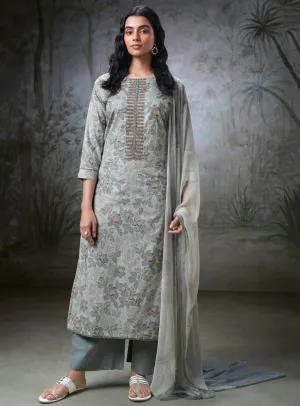 Ganga Grey Pure Cotton Unstitched Suit Fabric Material for Women