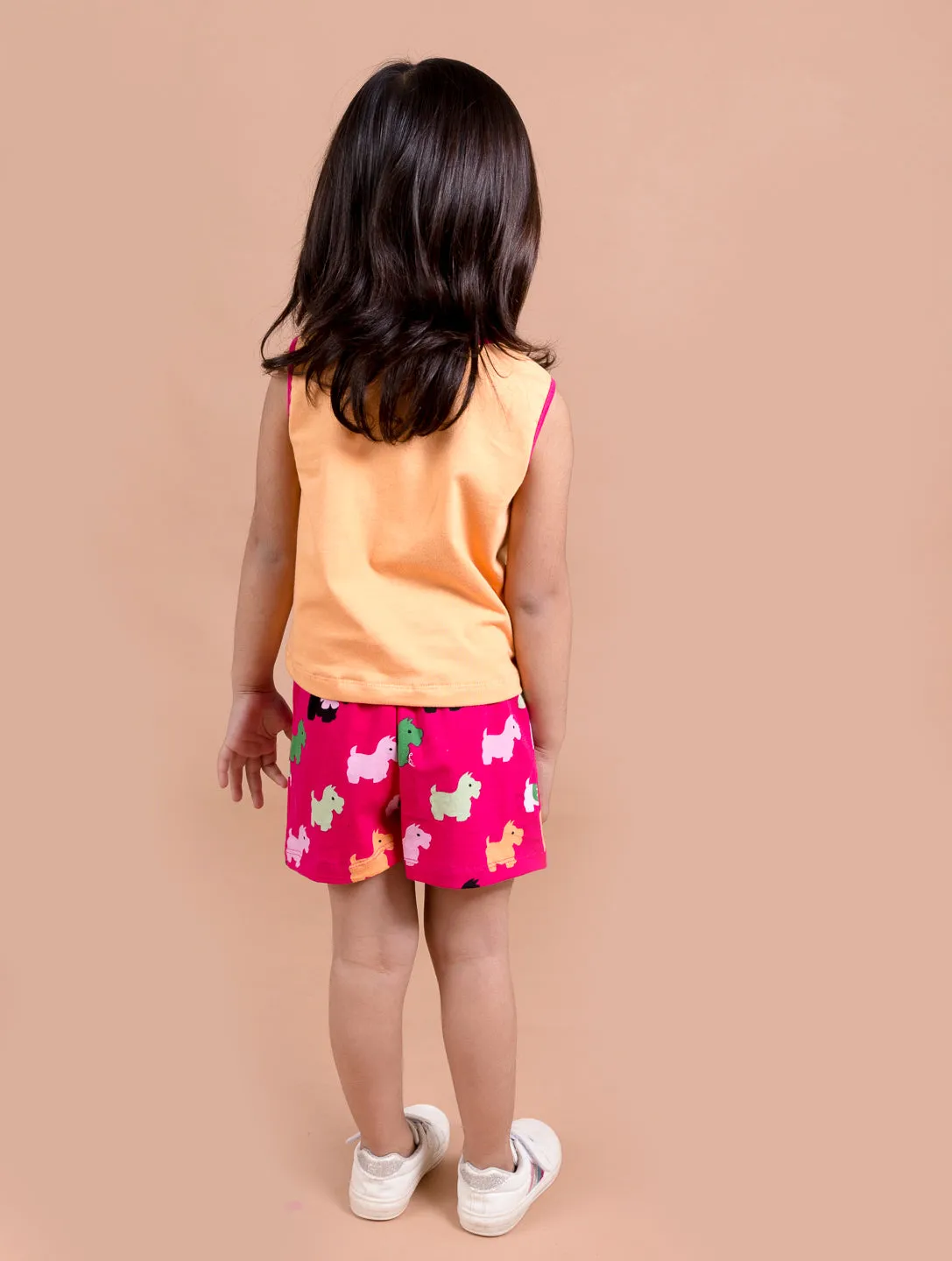 Girls Magenta Orange Printed Co-Ords Set