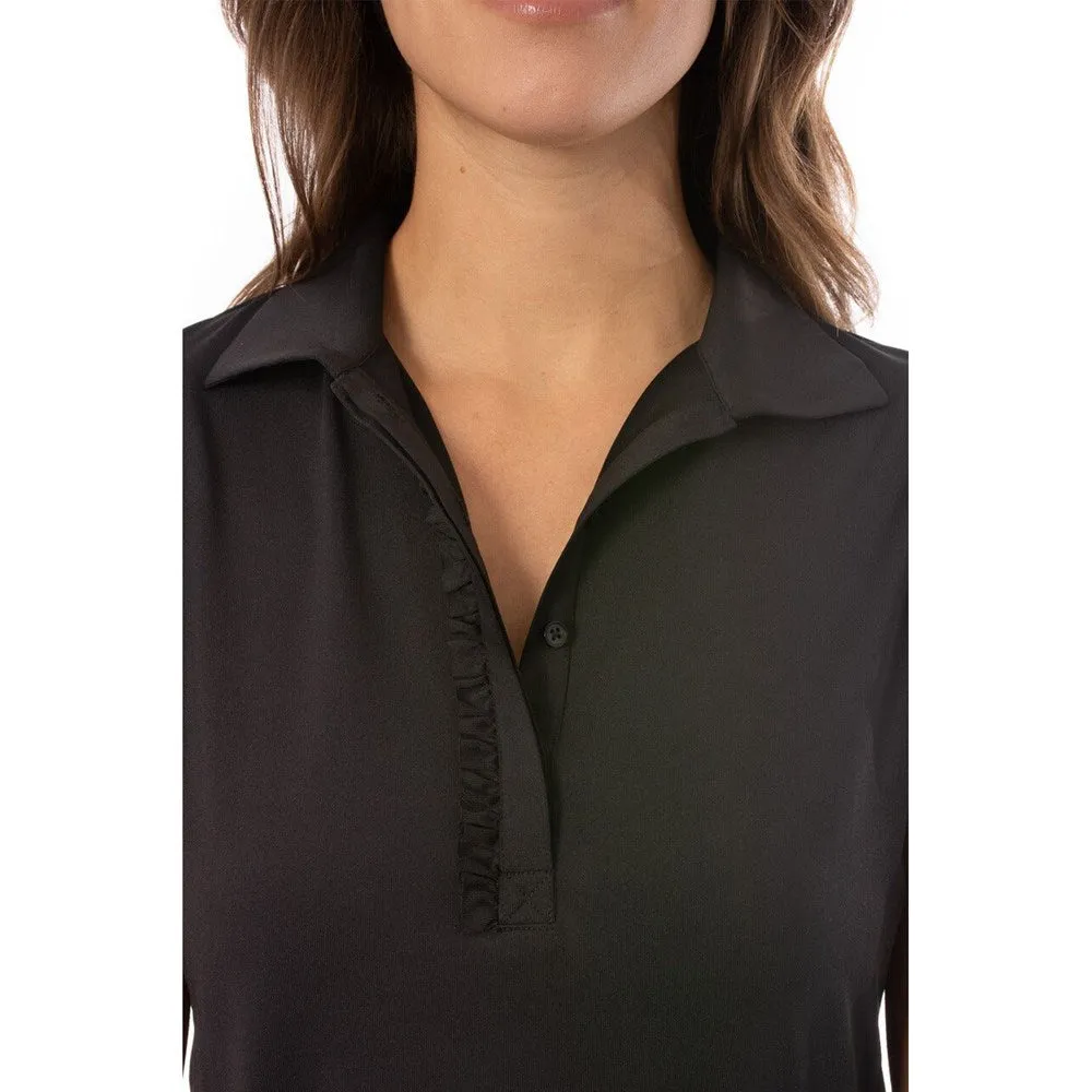 Golftini Women's Short Sleeve Ruffle Golf Polo Shirt - Black