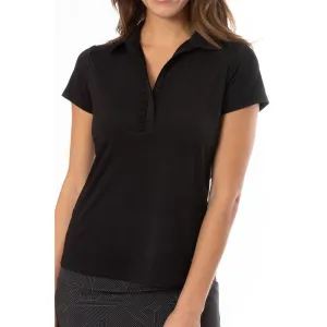 Golftini Women's Short Sleeve Ruffle Golf Polo Shirt - Black