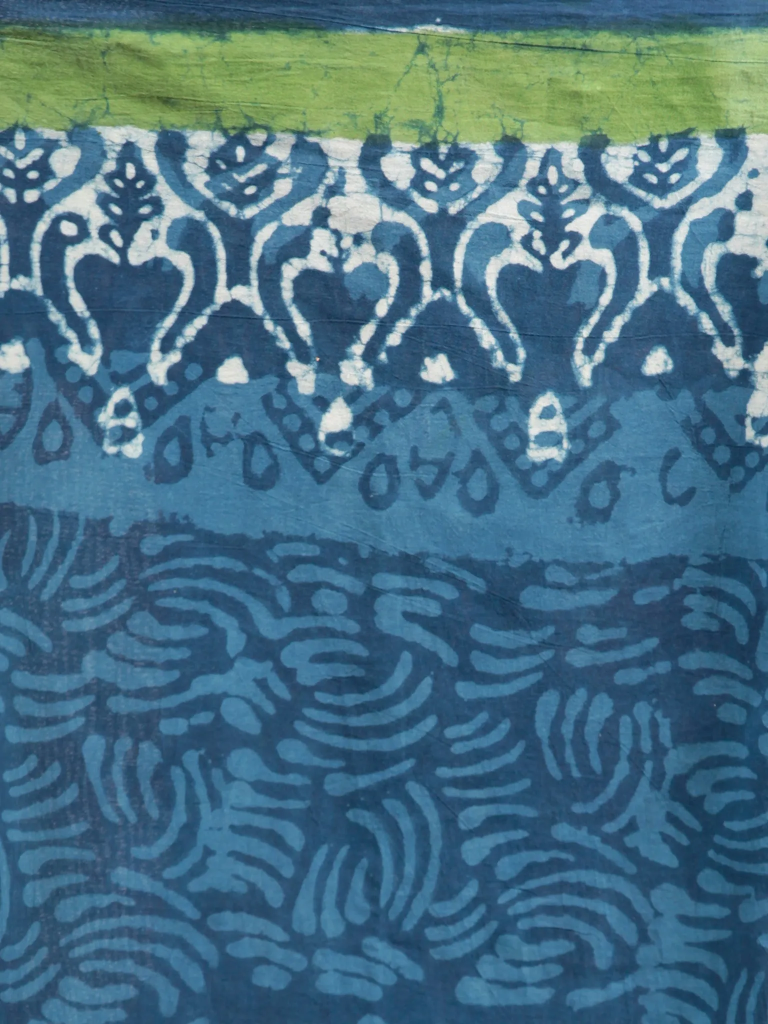 Indigo White Green Hand Block Printed Cotton Mul Saree - S031703051