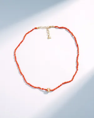 Infinite Beaded Red Coral & Mini Diamond Rondelle Necklace