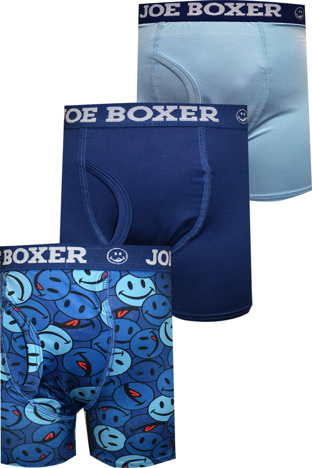 Joe Boxer Kids Iconic Blue Hues Performance Fabric 3 Pack Boxer Briefs