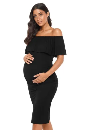 Kiara Off Shoulder Ruffle Maternity Dress