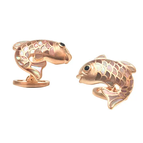 Koi Fish Rose Gold Mother of Pearl Sterling Cufflinks