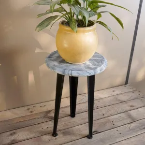 Marble & Metal Round Top Plant Stand For Indoor And Outdoor Plantation