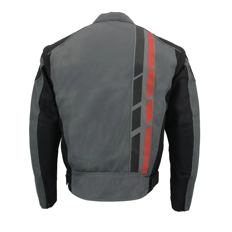 Mens Black & Grey Mesh Armored Racing Jacket w/ Racing Stripes