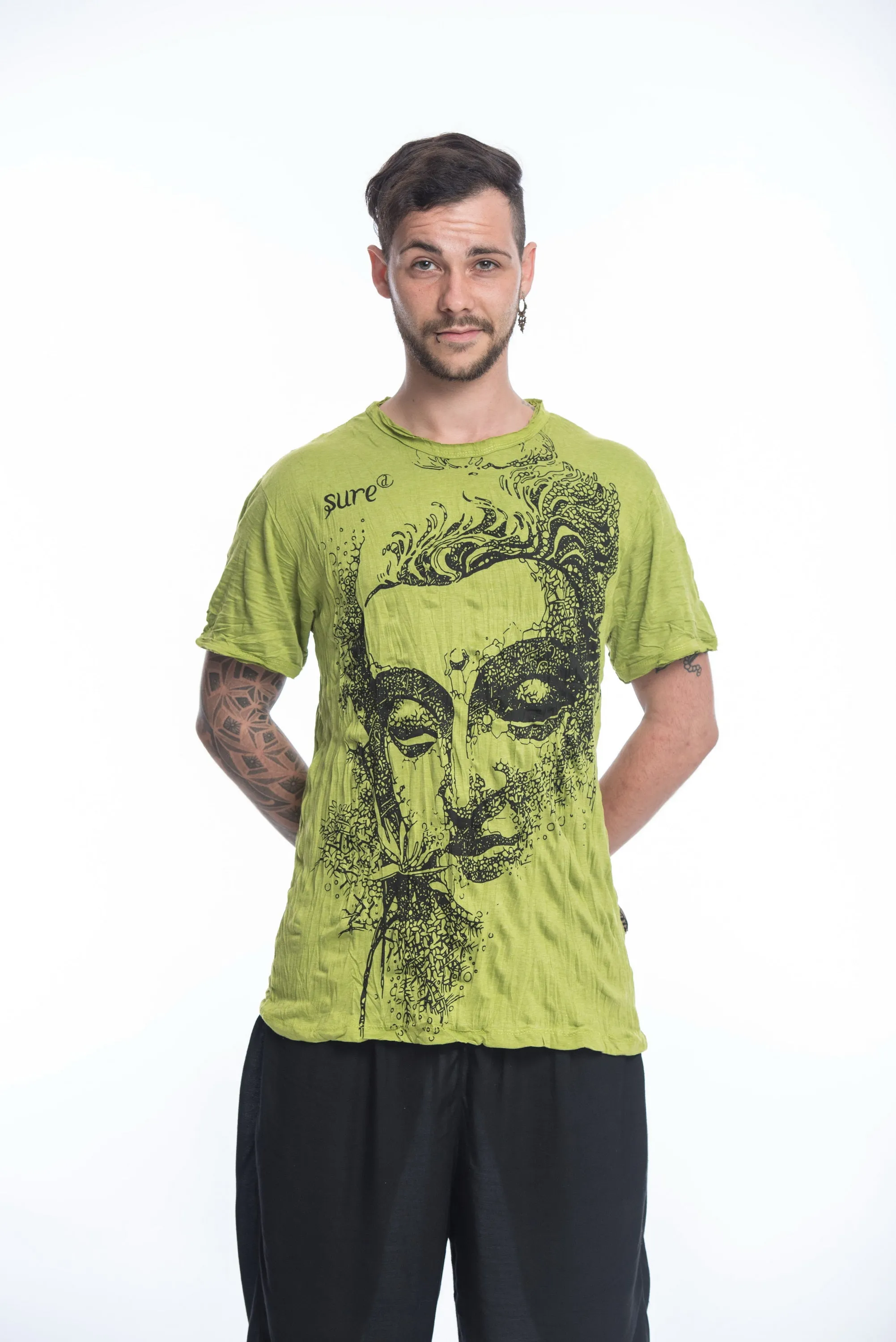 Mens Buddha Face T-Shirt in Lime