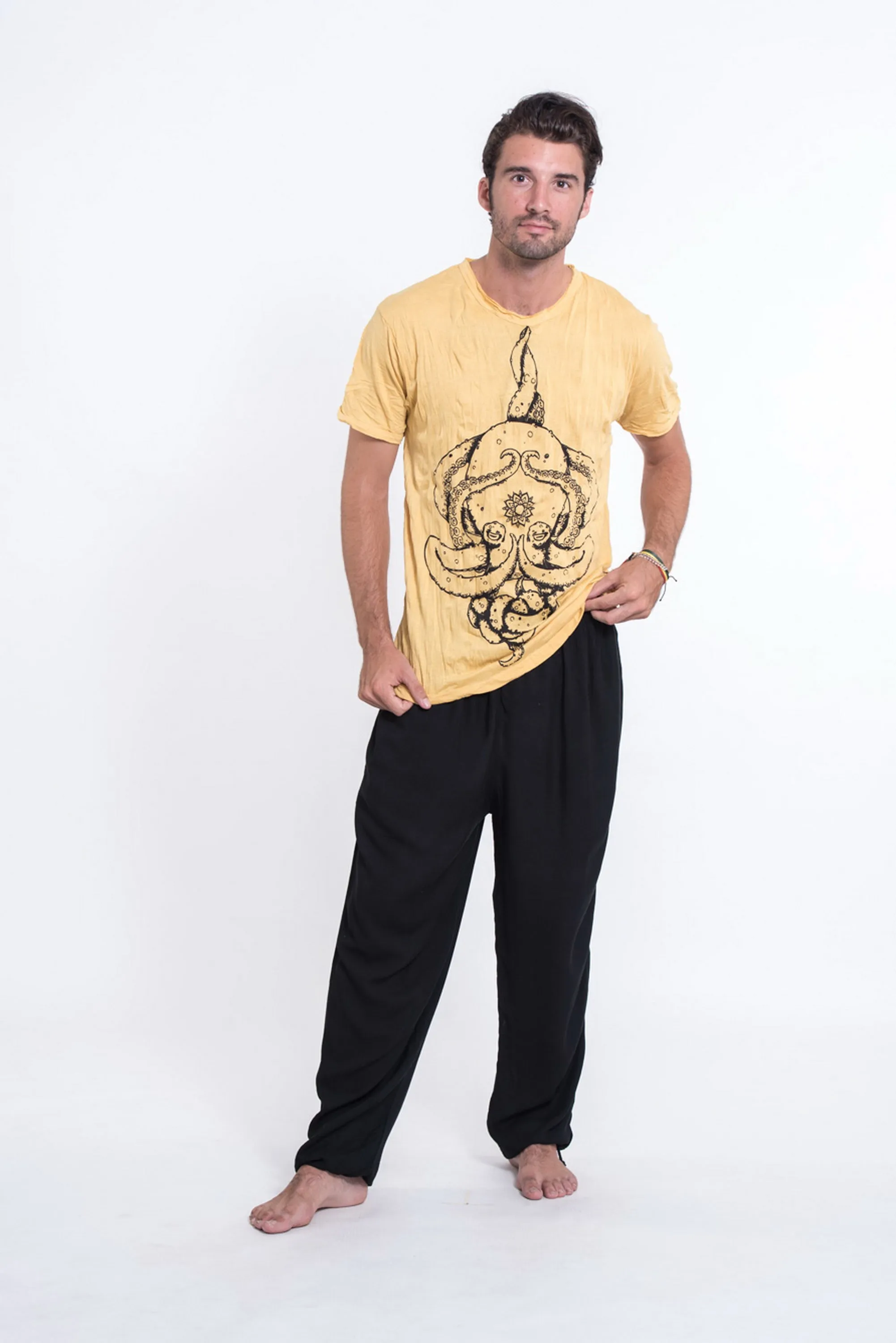 Mens Octopus Mandala T-Shirt in Yellow