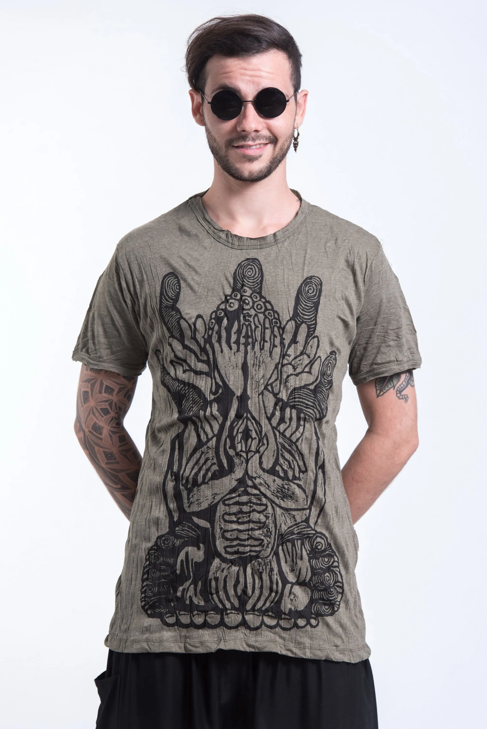 Mens See No Evil Buddha T-Shirt in Green