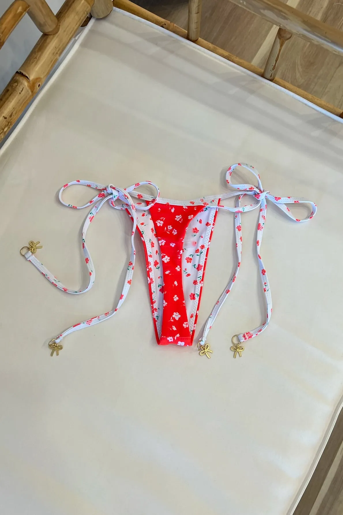 Micro Thong Tie Side Bikini Bottom in Cherry Cove