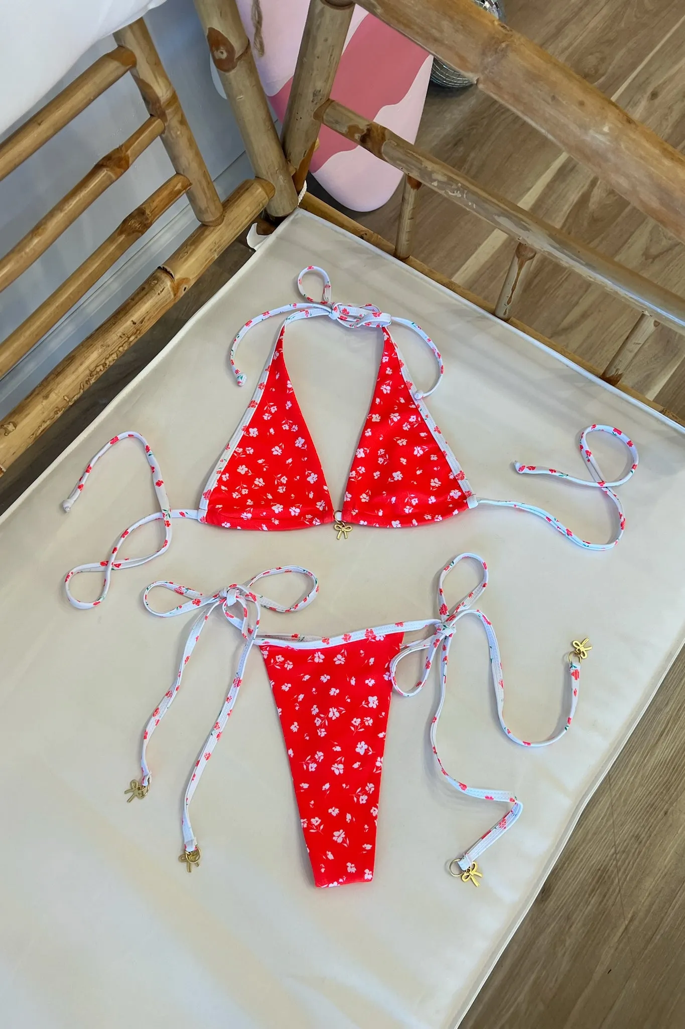 Micro Thong Tie Side Bikini Bottom in Cherry Cove