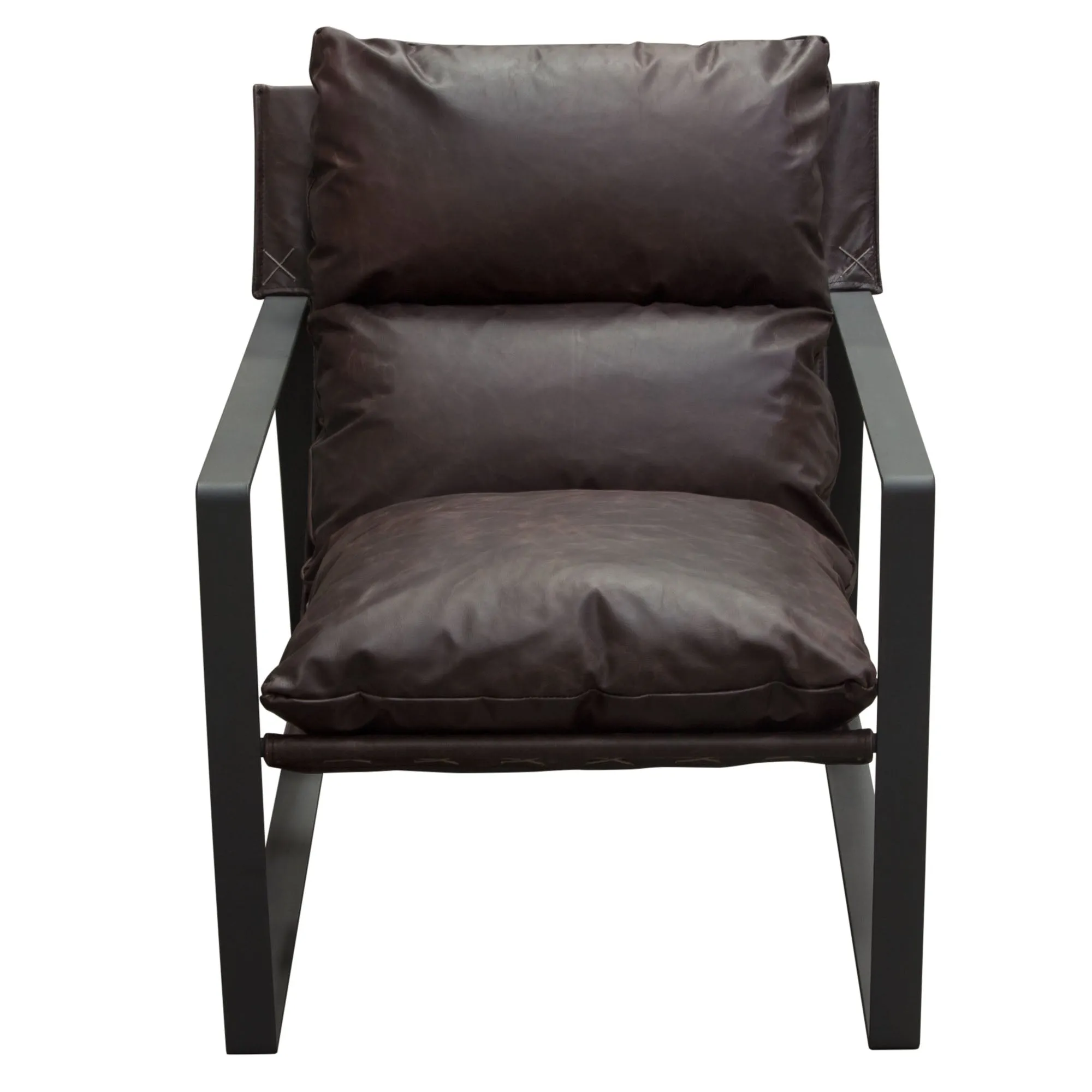 Miller Sling Accent Chair in Genuine Chocolate Leather w/ Black Powder Coated Metal Frame by Diamond Sofa