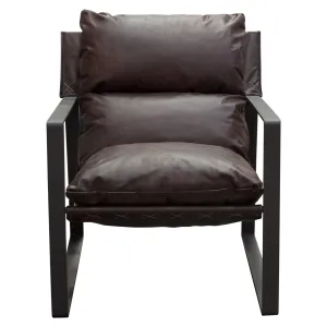 Miller Sling Accent Chair in Genuine Chocolate Leather w/ Black Powder Coated Metal Frame by Diamond Sofa