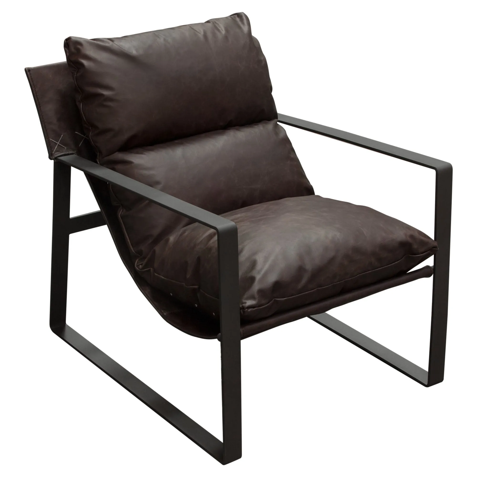 Miller Sling Accent Chair in Genuine Chocolate Leather w/ Black Powder Coated Metal Frame by Diamond Sofa