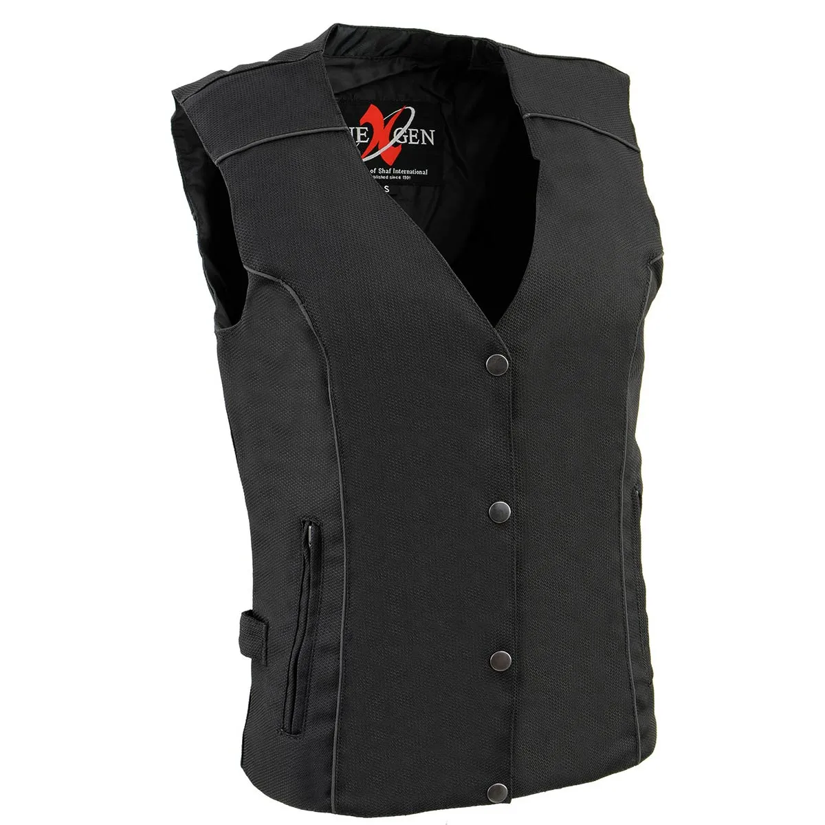 Milwaukee Leather SH1955 Ladies Black and Red Textile Vest with Wing