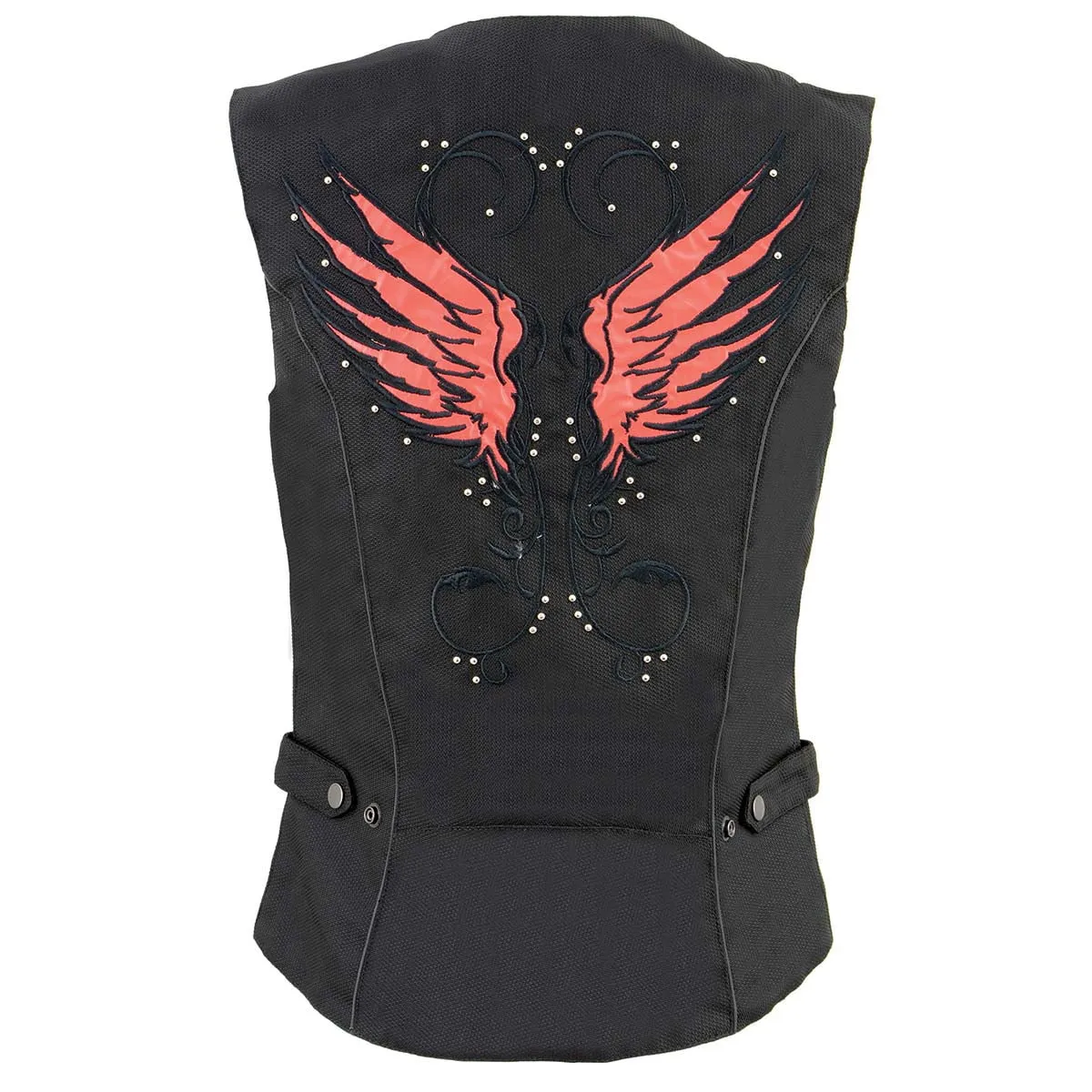 Milwaukee Leather SH1955 Ladies Black and Red Textile Vest with Wing