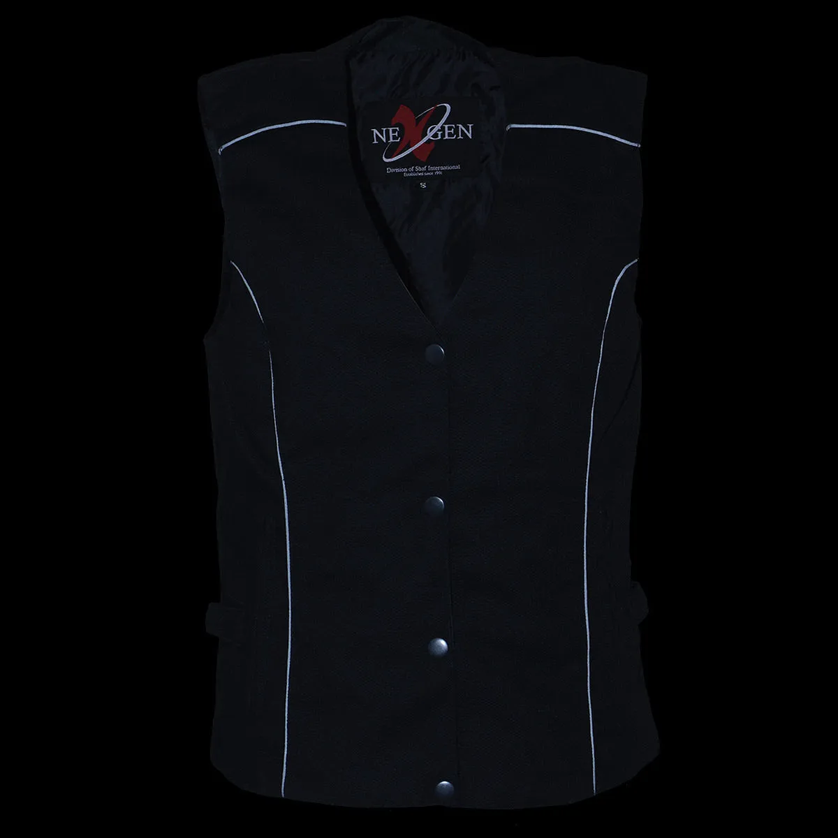 Milwaukee Leather SH1955 Ladies Black and Red Textile Vest with Wing