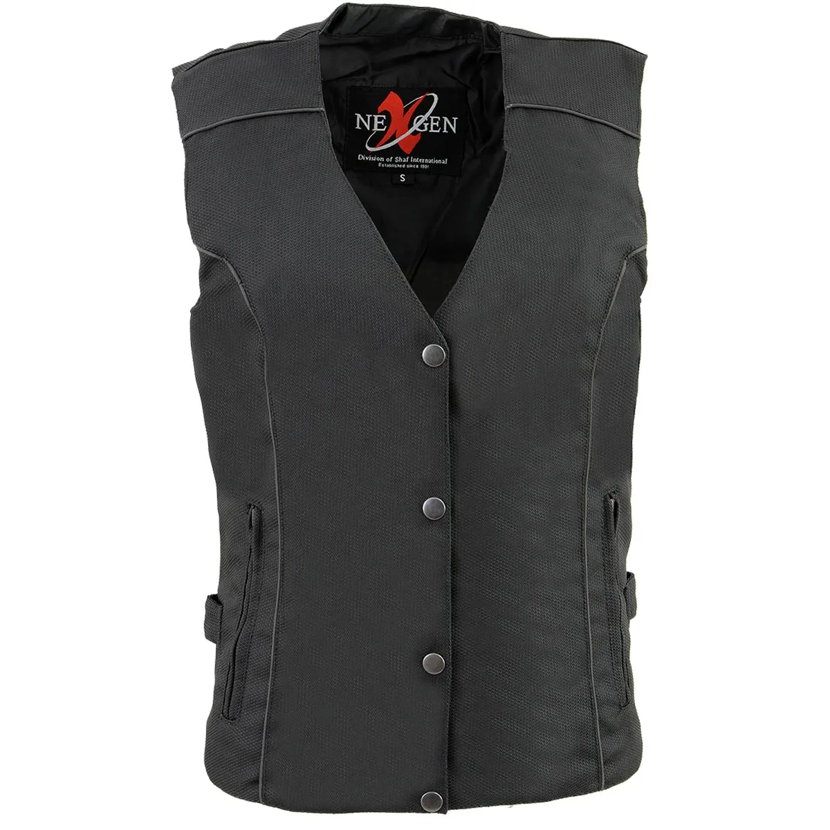 Milwaukee Leather SH1955 Ladies Black and Red Textile Vest with Wing