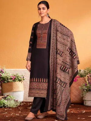 Mumtaz Arts Pure Cotton Satin Unstitched Salwar Suit Dark Brown