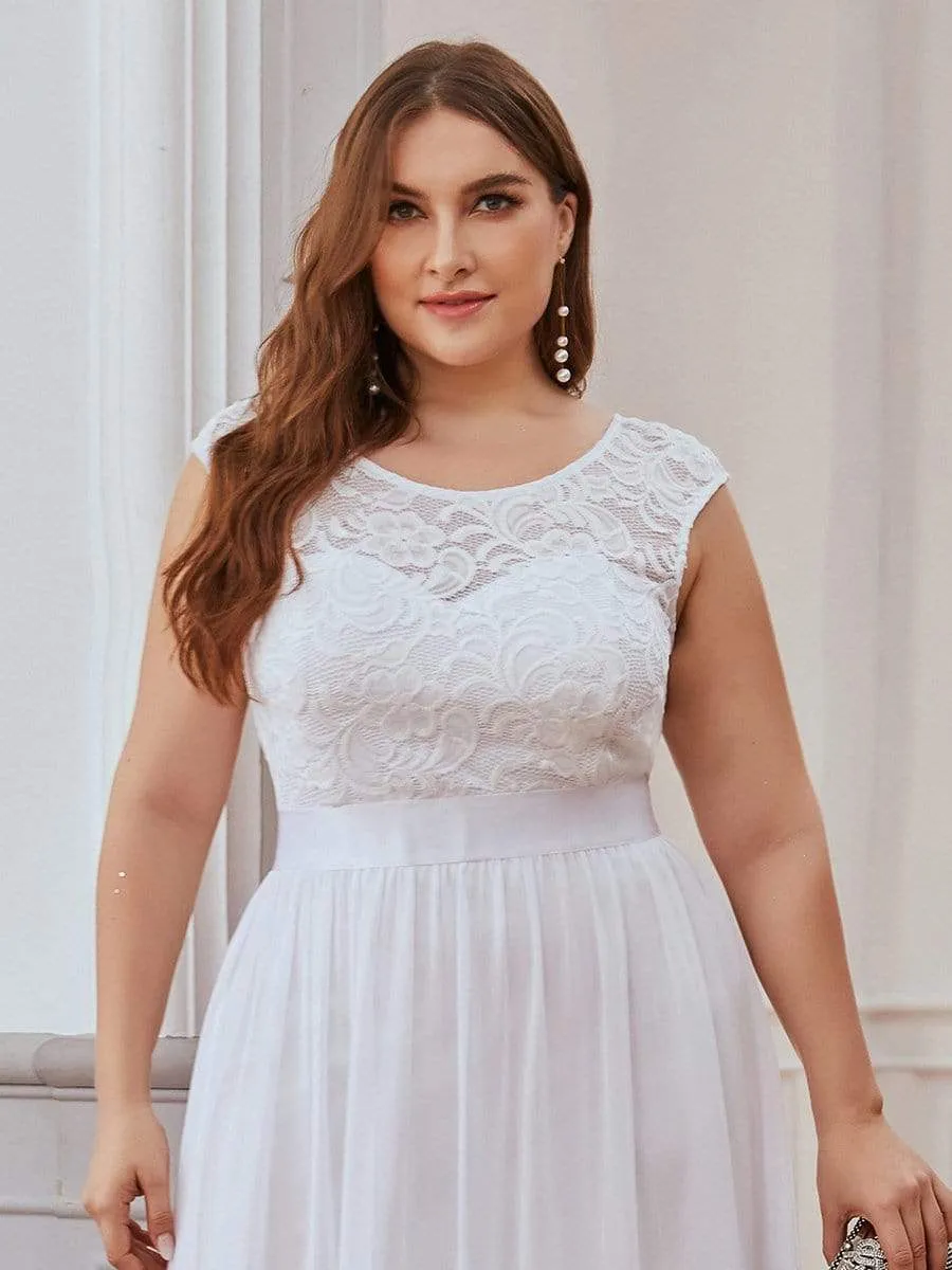 Plus Size Classic Round Neck V Back A-Line Chiffon Bridesmaid Dresses with Lace