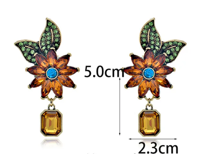 Pre Order:  Leaf Flower Crystal Earrings