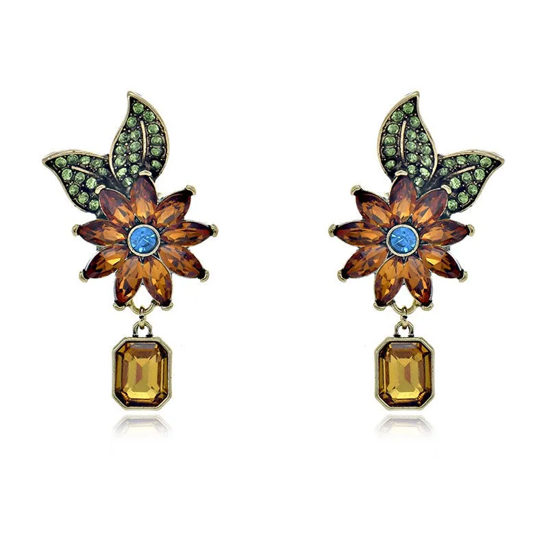 Pre Order:  Leaf Flower Crystal Earrings