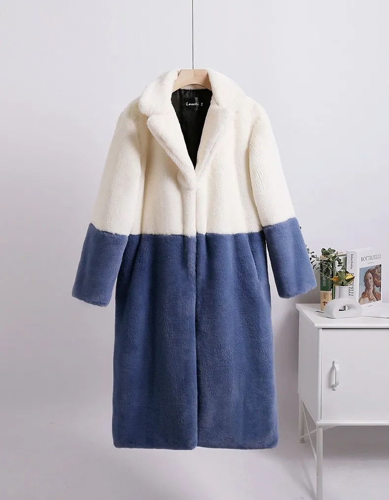 Pre Order:  Two-Tone Faux Fur Loose Coat